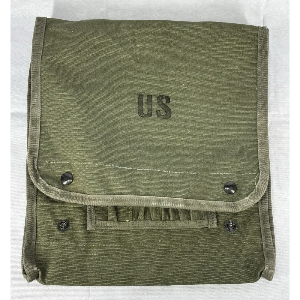 US Military OD-7 Canvas Map Photograph Case 1963 Vintage Vietnam Satchel Bag